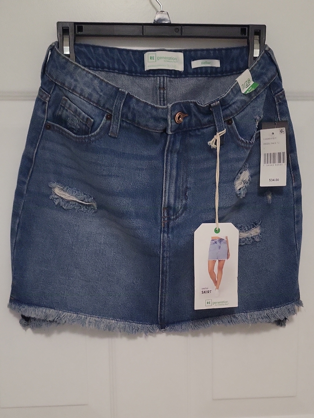 RE/Generation Distressed Denim Mini Skirt in Blue Size 7/28